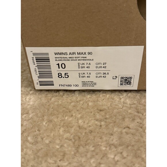 Women's Size 10 / Men's 8.5 Nike Air Max 90 White Soft Pink Sneakers FN7489 100 - Picture 6 of 7